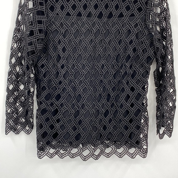 Anne Fontaine Eyelet Blouse Womens Size 38 US 4-6‎ Black 3/4 Sleeve Cutout Top - Picture 4 of 12